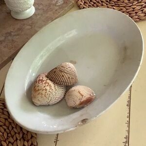 Beautifully Stained Large Heavy James Edward Son White Ironstone Platter 18”